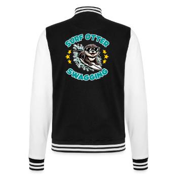 Funny surfing otter with sunglasses - College Sweat Jacket - black/white - Back - Marisol (170cm)