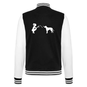 American Staffordshire Terrier mit Frau - College-Sweatjacke - Schwarz/Weiß - Hinten - Marisol (170cm)