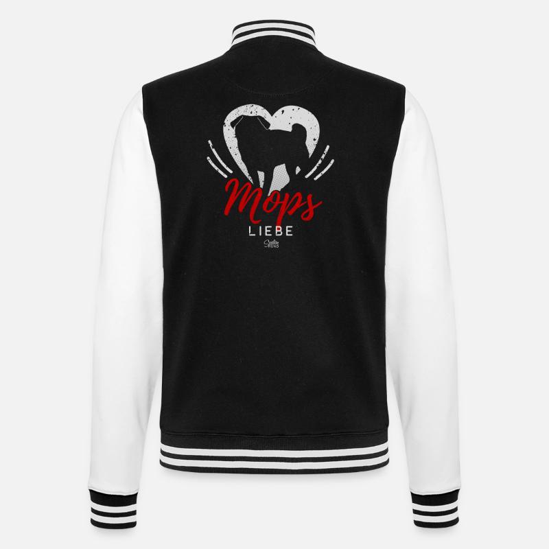 Mops-Liebe-Silhouette - College-Sweatjacke - Schwarz/Weiß