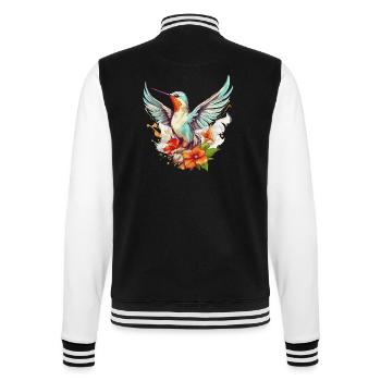 Hummingbird Flowers Bird Animal Art Watercolor Colorful - College Sweat Jacket - black/white - Back - Marisol (170cm)