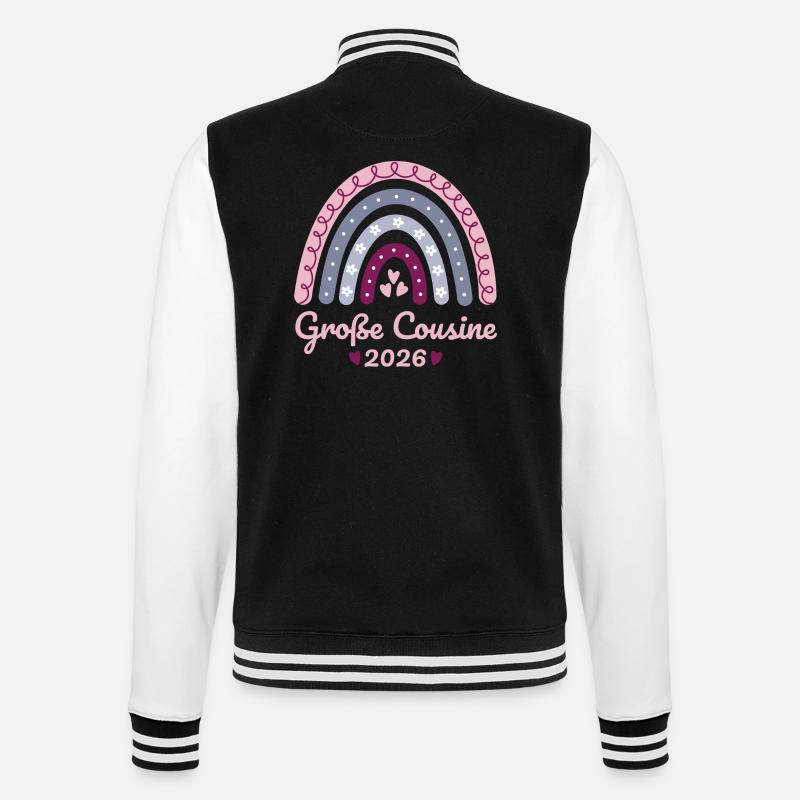 Große Cousine 2026 Regenbogen - College-Sweatjacke - Schwarz/Weiß