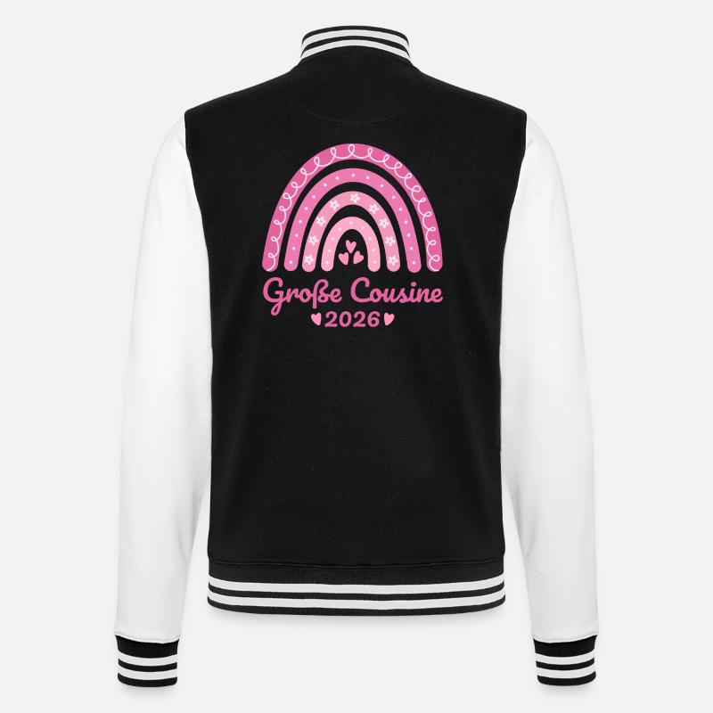 Große Cousine 2026 Regenbogen - College-Sweatjacke - Schwarz/Weiß