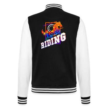 Reiten Reiter Pferd Springen Sport Bunt Vintage - College-Sweatjacke - Schwarz/Weiß - Hinten - Marisol (170cm)