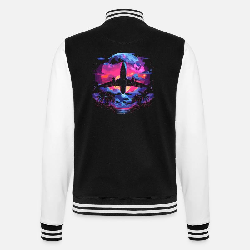 Retro Flugzeug Retrowave - College-Sweatjacke - Schwarz/Weiß