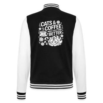 Katze und Kaffee ist alles was ich brauche - College-Sweatjacke - Schwarz/Weiß - Hinten - Marisol (170cm)
