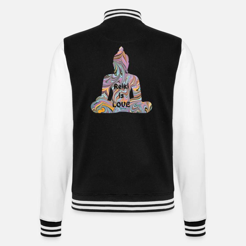 reiki mit buddha e 14 - College-Sweatjacke - Schwarz/Weiß
