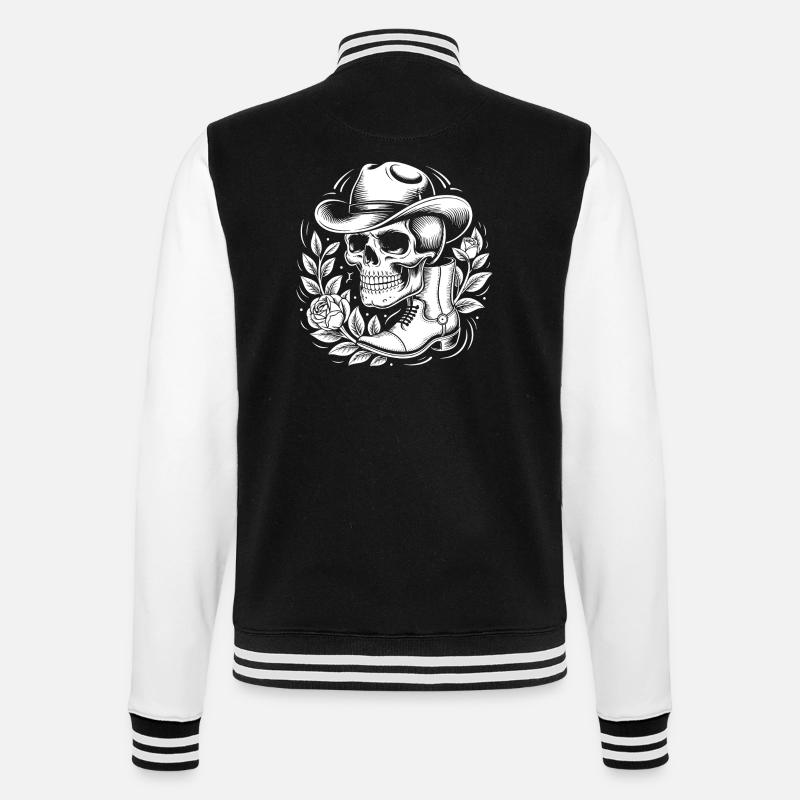 Skeleton cowboy with leaf wreath - College Sweat Jacket - black/white