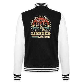 1948 born vintage birthday gift - College Sweat Jacket - black/white - Back - Marisol (170cm)