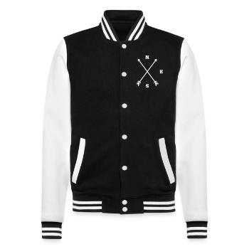 Hipster Kompass / Kreuz - Modern Trendy Outfit - College-Sweatjacke - Schwarz/Weiß - Vorne - Nik (191cm) & Marisol (170cm)