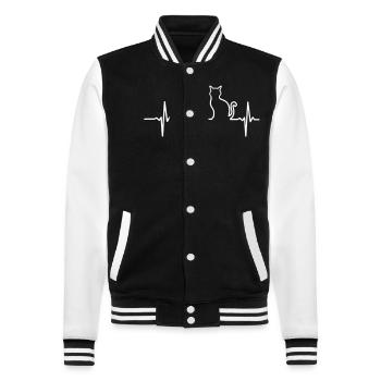 Mein Herz schlägt für Katzen - College-Sweatjacke - Schwarz/Weiß - Vorne - Nik (191cm) & Marisol (170cm)
