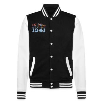 1941 Blumenmuster 1941 Blumen-thema Blumen 1941 - College-Sweatjacke - Schwarz/Weiß - Vorne - Nik (191cm) & Marisol (170cm)