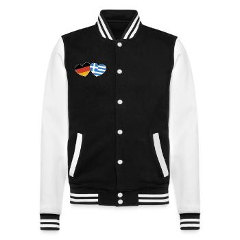 Deutsch Griechische Freundschaft - Geschenk - College-Sweatjacke - Schwarz/Weiß - Vorne - Nik (191cm) & Marisol (170cm)