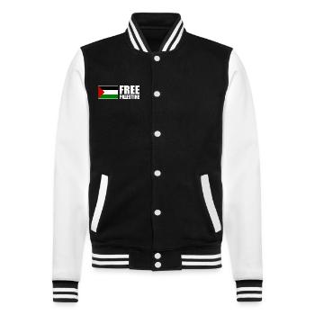 Free palestine - College-Sweatjacke - Schwarz/Weiß - Vorne - Nik (191cm) & Marisol (170cm)