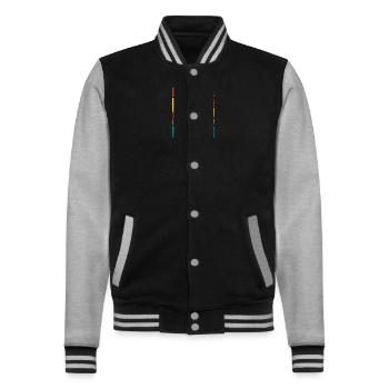 Baseball-Vater wie ein normaler Vater, aber cooler - College-Sweatjacke - Schwarz/Grau meliert - Vorne - Nik (191cm) & Marisol (170cm)