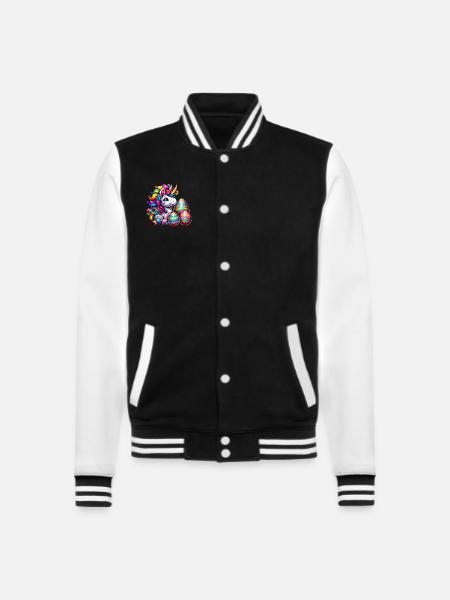 Ostern Einhorn & Bunte Eier - College-Sweatjacke - Schwarz/Weiß