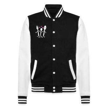 Spork Love Shirt Funny Family Reunion - College Sweat Jacket - black/white - Front - Nik (191cm) & Marisol (170cm)