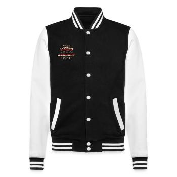 januar 1974 Geburtstag - College-Sweatjacke - Schwarz/Weiß - Vorne - Nik (191cm) & Marisol (170cm)