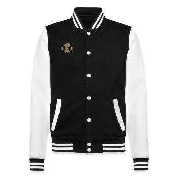 T-Rex mit Hantel Workout - College-Sweatjacke - Schwarz/Weiß - Vorne - Nik (191cm) & Marisol (170cm)