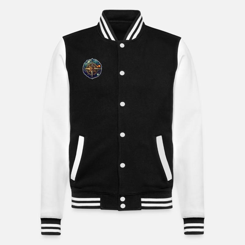 Wunderschöner Boho Kompass - Sonne Mond und Kosmos - College-Sweatjacke - Schwarz/Weiß