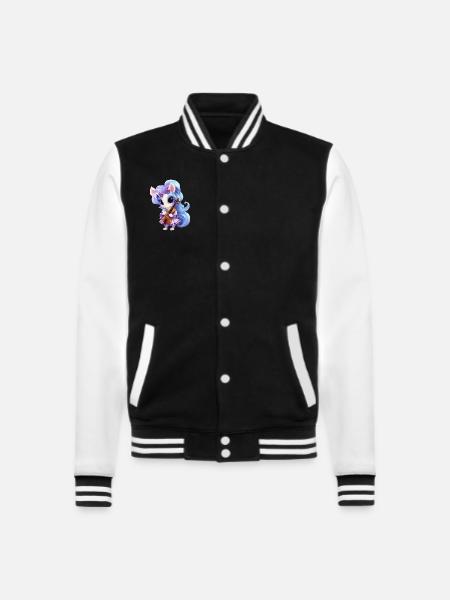 Einhorn mit Blumenkleid und Violine – - College-Sweatjacke - Schwarz/Weiß