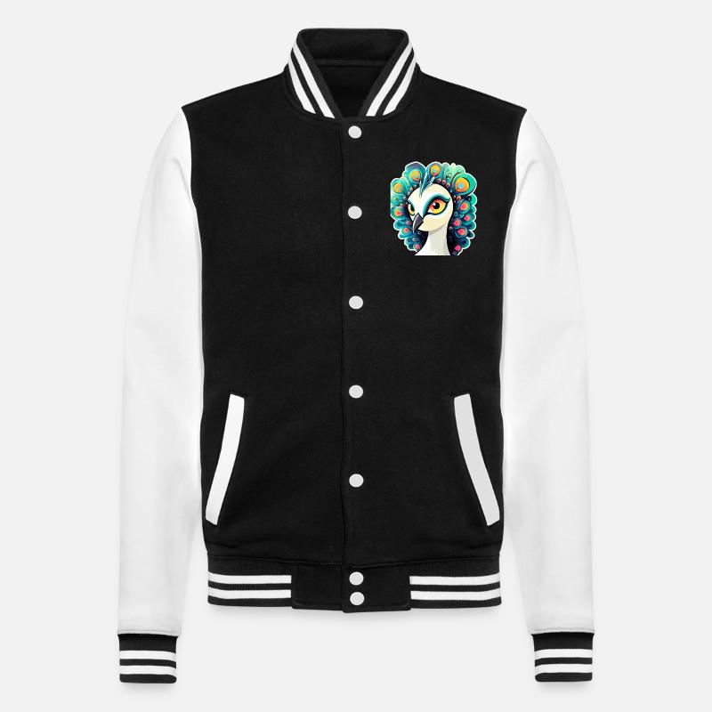 Peacock Bird Drawing - College Sweat Jacket - black/white