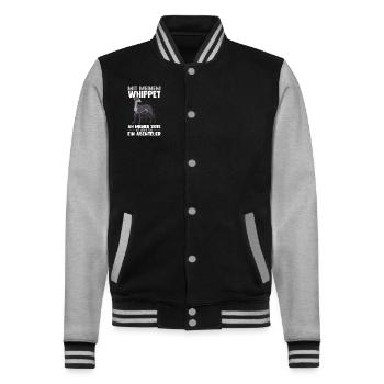 Hund Whippet - College-Sweatjacke - Schwarz/Grau meliert - Vorne - Nik (191cm) & Marisol (170cm)