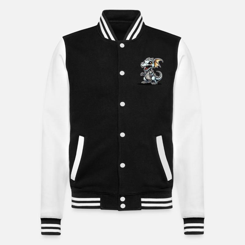 Cute Dragon Skeleton Illustration - College Sweat Jacket - black/white
