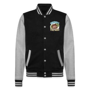 Brisket The BBQ Grilled Meat Brisket Barbecue - College Sweat Jacket - black/heather grey - Front - Nik (191cm) & Marisol (170cm)
