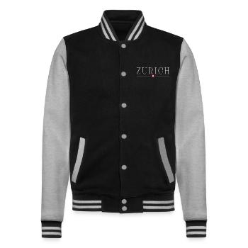Zürich, Schweiz Stil Design T-Shirt - College-Sweatjacke - Schwarz/Grau meliert - Vorne - Nik (191cm) & Marisol (170cm)