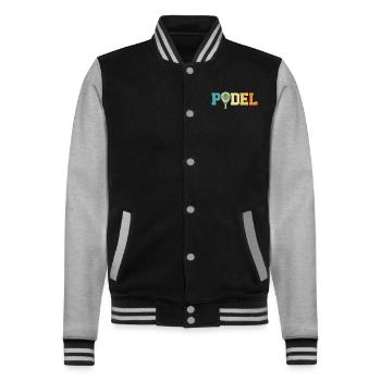 Retro-Padel - College-Sweatjacke - Schwarz/Grau meliert - Vorne - Nik (191cm) & Marisol (170cm)