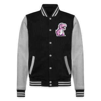 Tyrannosaurus Rex Dinosaur Illustration - College Sweat Jacket - black/heather grey - Front - Nik (191cm) & Marisol (170cm)