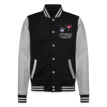 Astronomy is my favorite subject, Space telescope - College Sweat Jacket - black/heather grey - Front - Nik (191cm) & Marisol (170cm)