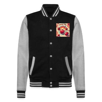 Süße Kirsch-Vibes – Nostalgisch & Verspielt - College-Sweatjacke - Schwarz/Grau meliert - Vorne - Nik (191cm) & Marisol (170cm)