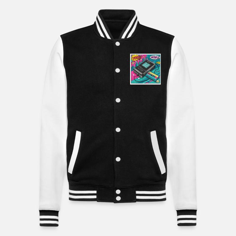 90s vibes: Walkman cult in comic look - College Sweat Jacket - black/white
