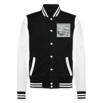 90s cult objects : Walkman, computer and Co. - College Sweat Jacket - black/white - Front - Nik (191cm) & Marisol (170cm)