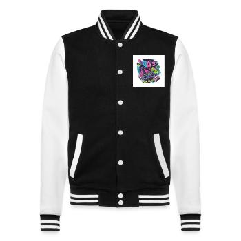 90s vibes: Walkman, cassette and co. - College Sweat Jacket - black/white - Front - Nik (191cm) & Marisol (170cm)