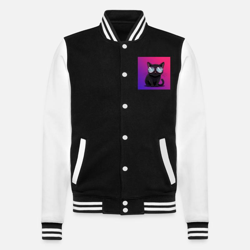 Coole Katze mit Sonnenbrille - College-Sweatjacke - Schwarz/Weiß