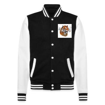 Rauchender Tiger mit Goldkette - Comic Vibes - College-Sweatjacke - Schwarz/Weiß - Vorne - Nik (191cm) & Marisol (170cm)