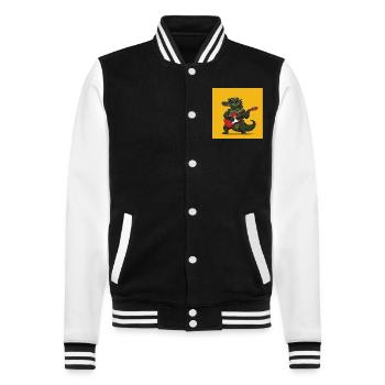 Crocodile cool avec guitare électrique et chaîne en or - Veste Teddy - noir/blanc - Devant - Nik (191cm) & Marisol (170cm)