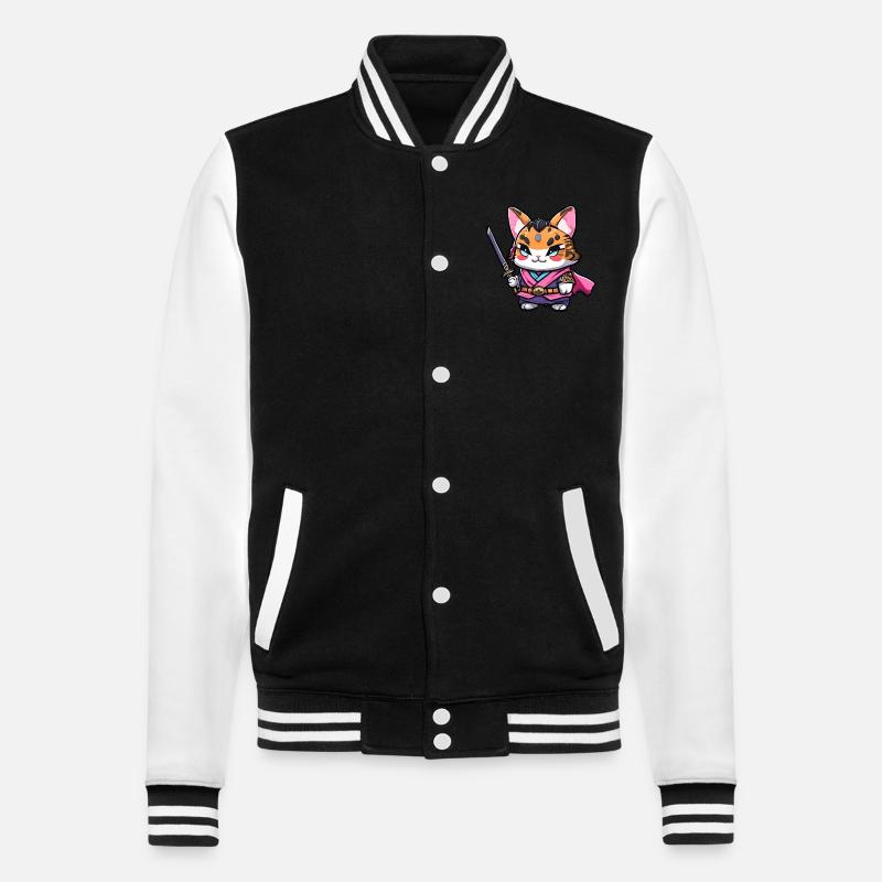 Samurai-Katze #18 - College-Sweatjacke - Schwarz/Weiß