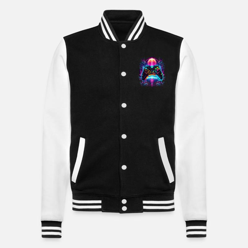 Vibrant Cyberpunk Retro Gaming Controller - College Sweat Jacket - black/white