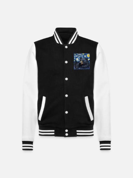 Grizzly, Bär, Van Gogh, Sternennacht - College-Sweatjacke - Schwarz/Weiß