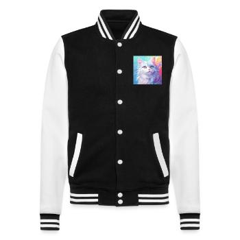 chat, motif de chat, anime, cadeau, idées cadeaux - Veste Teddy - noir/blanc - Devant - Nik (191cm) & Marisol (170cm)