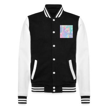 chat, motif de chat, anime, cadeau, idées cadeaux - Veste Teddy - noir/blanc - Devant - Nik (191cm) & Marisol (170cm)