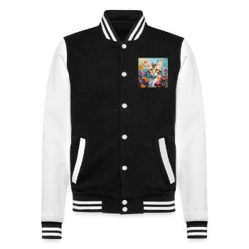 chat, motif de chat, fleurs, cadeau, idée cadeau - Veste Teddy - noir/blanc - Devant - Nik (191cm) & Marisol (170cm)