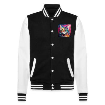 Katze, katzenmotiv, popart, geschenk, geschenkidee - College-Sweatjacke - Schwarz/Weiß - Vorne - Nik (191cm) & Marisol (170cm)
