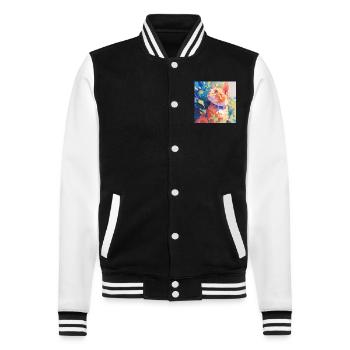 Cat, Cat Motif - College Sweat Jacket - black/white - Front - Nik (191cm) & Marisol (170cm)