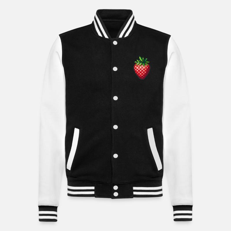 Pixel Strawberry Summer Fruit - College Sweat Jacket - black/white