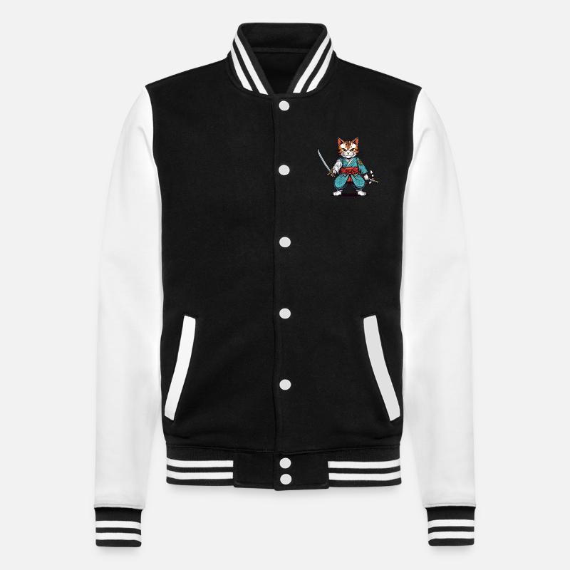 Samurai cat - College Sweat Jacket - black/white