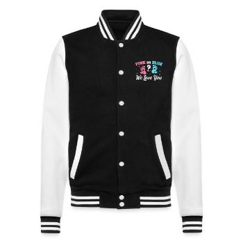 Pink oder Blau Wir lieben dich - Gender Reveal - College-Sweatjacke - Schwarz/Weiß - Vorne - Nik (191cm) & Marisol (170cm)